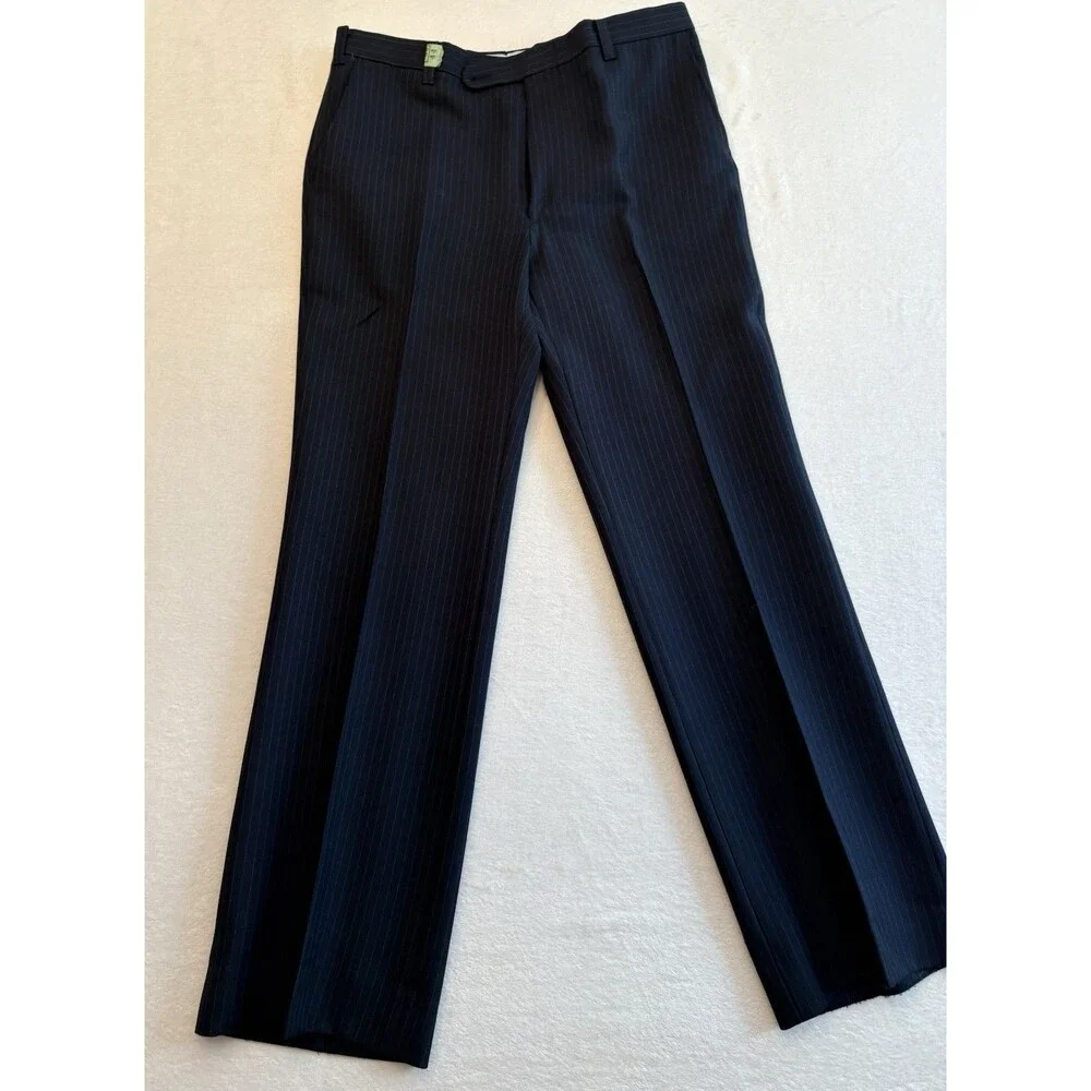 JCPenney The Men’s Shop Pinstripe Suit 44R 36x31 Navy 2 Button Wool Blend